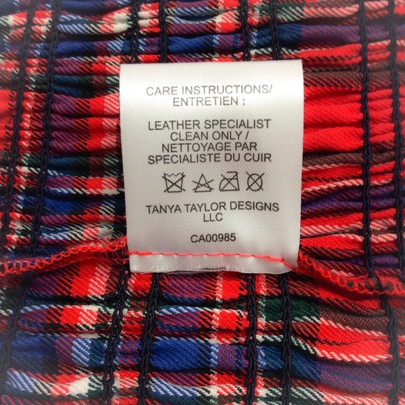 Tanya Taylor Red Multi Plaid Smocked Crop Blouse - Picture 7 of 7
